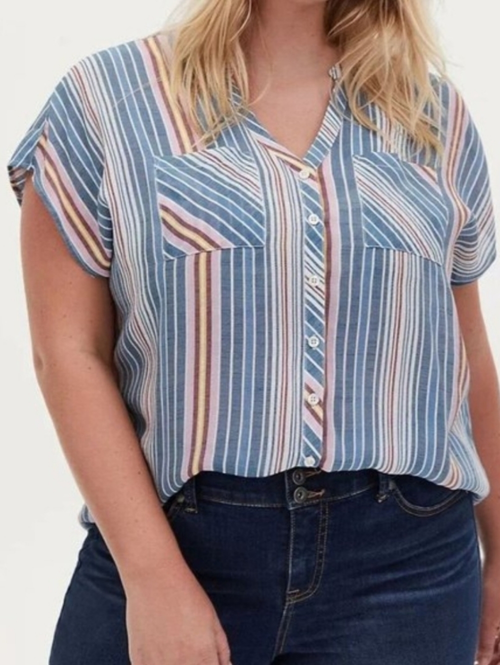 Torrid Lindsay button front Dolman strip print Top